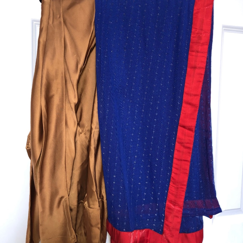 4 pcs Blue/Gold Shalwar kameez Pakistani/Indian - Picture 4 of 7